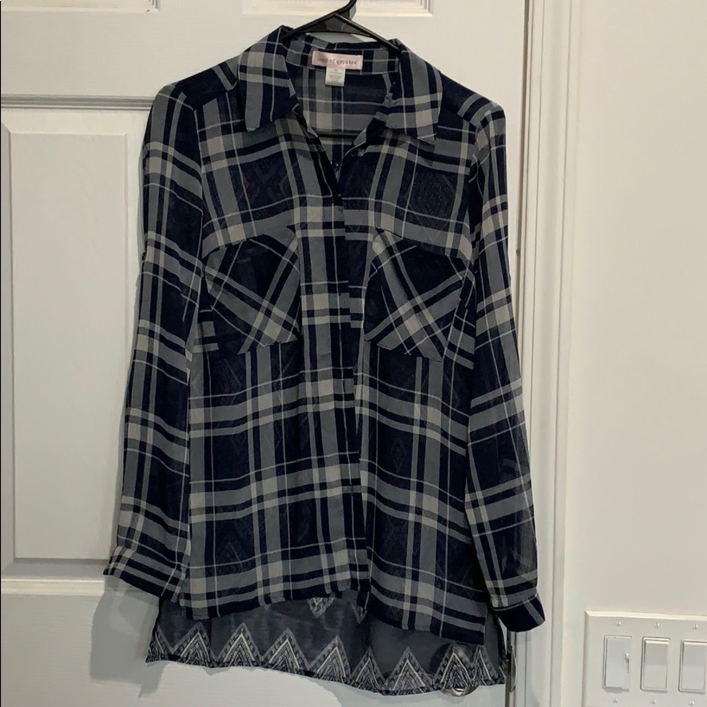 Cute Patterned Sheer Button Up Top